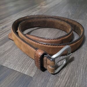Thomas Bates Mens Brown Leather Belt Size 40 Solid Buckle Made In USA Vtg